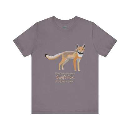 warm Gray t-shirt with a swift fox illustration and text on a white background