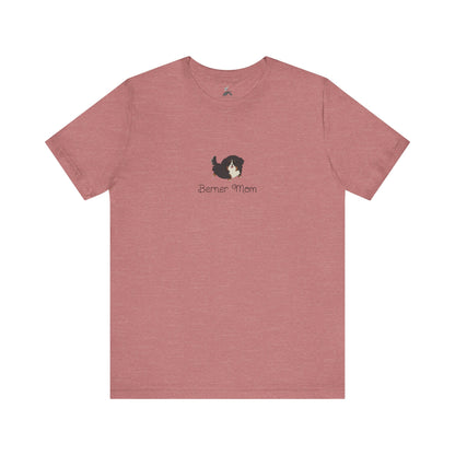 Maroon t-shirt with with a kawaii dog illustration and 'Berner Mom' text on a white background