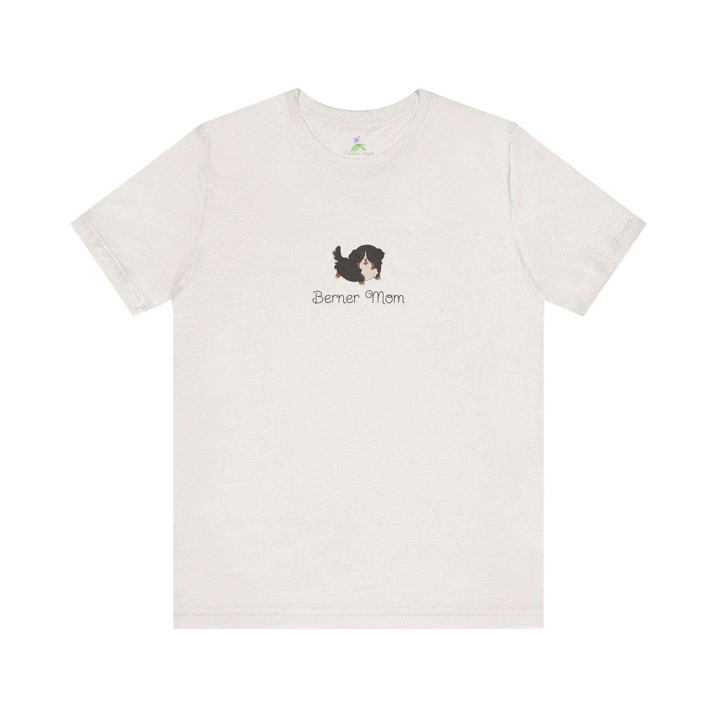 White t-shirt with a kawaii dog illustration and 'Berner Mom' text on a white background