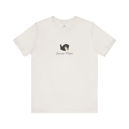 White t-shirt with a kawaii dog illustration and 'Berner Mom' text on a white background