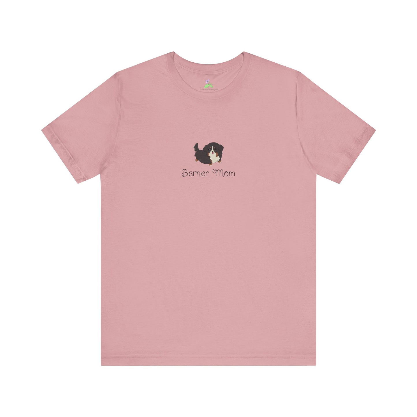 Light pink t-shirt with a kawaii dog illustration and 'Berner Mom' text on a white background