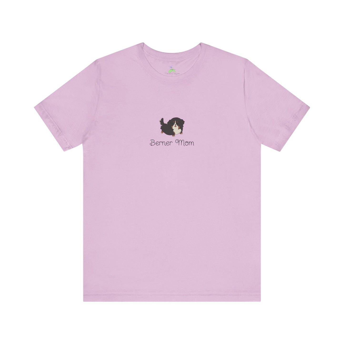 Light purple t-shirt with a kawaii dog illustration and 'Berner Mom' text on a white background