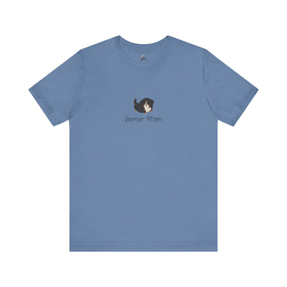 Blue t-shirt with a kawaii dog illustration and 'Berner Mom' text on a white background
