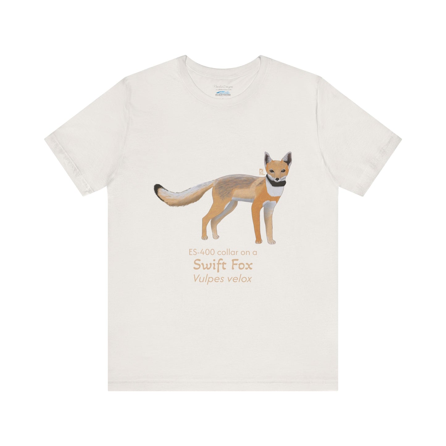 off White t-shirt with a swift fox illustration and text on a white background