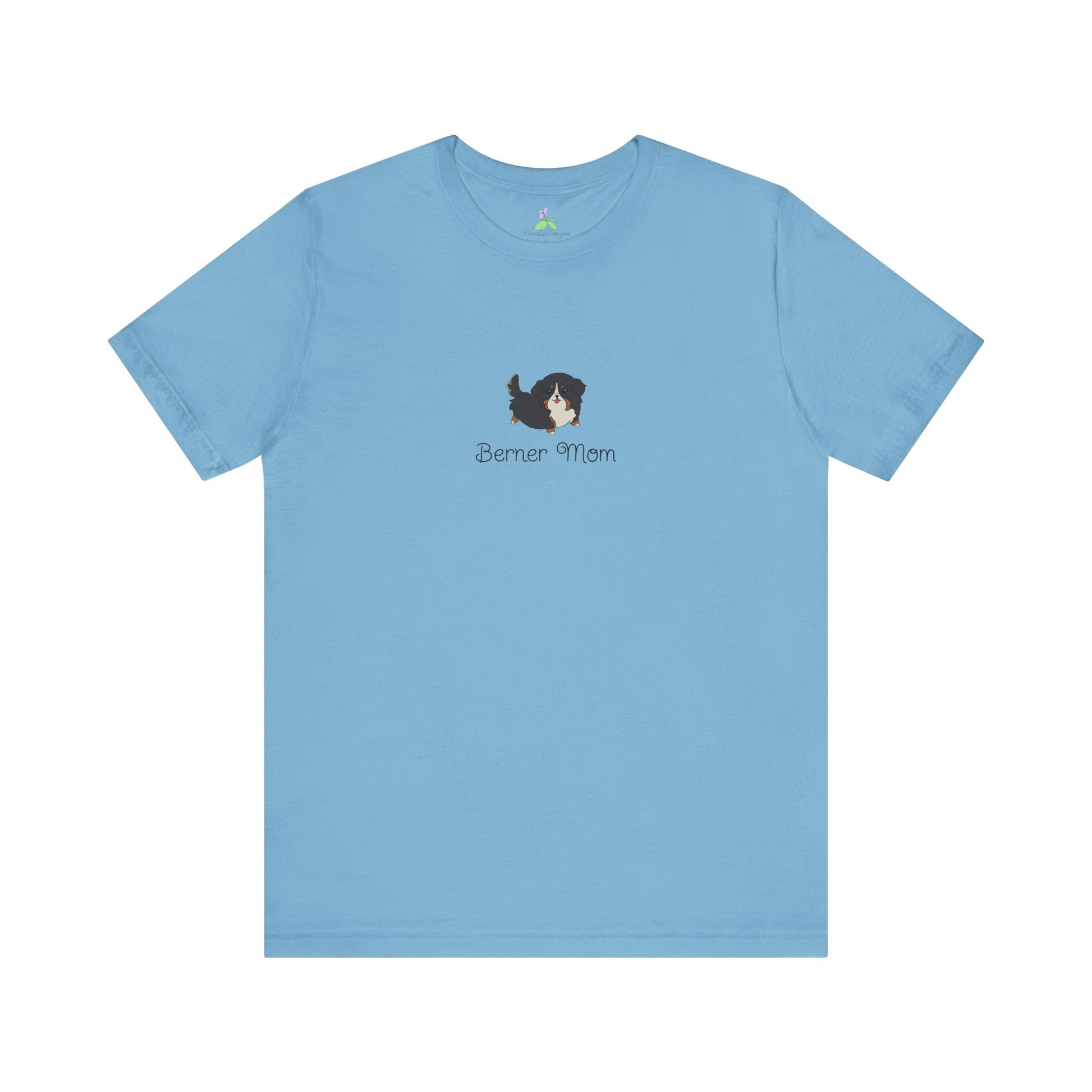 Light blue t-shirt with a kawaii dog illustration and 'Berner Mom' text on a white background