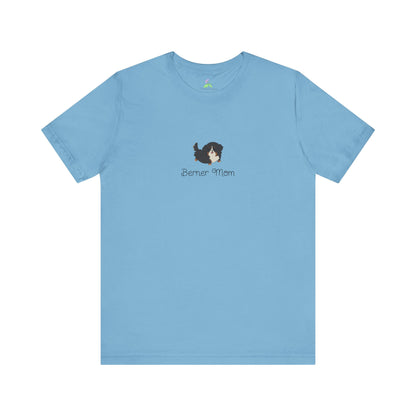 Light blue t-shirt with a kawaii dog illustration and 'Berner Mom' text on a white background