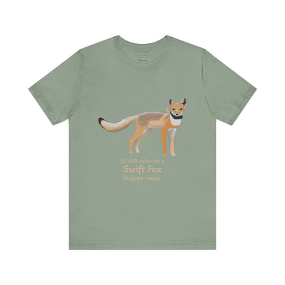 sage Green t-shirt with a swift fox illustration and text on a white background