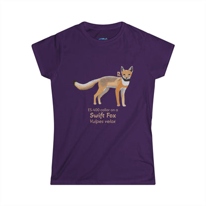 Dark Purple t-shirt with a swift fox illustration and text on a white background